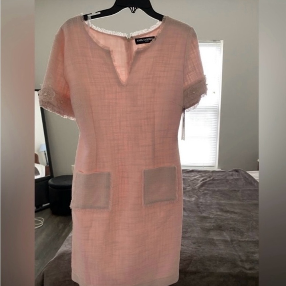 NWT Karl Lagerfeld Pink Tweed Chic Sheath Dress - Size 10